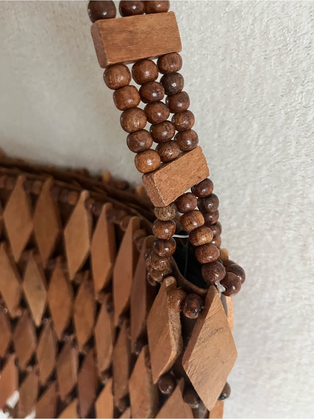 Boho Handcrafted Brown Wood Bead Shoulder Bag - Picture 4 of 8